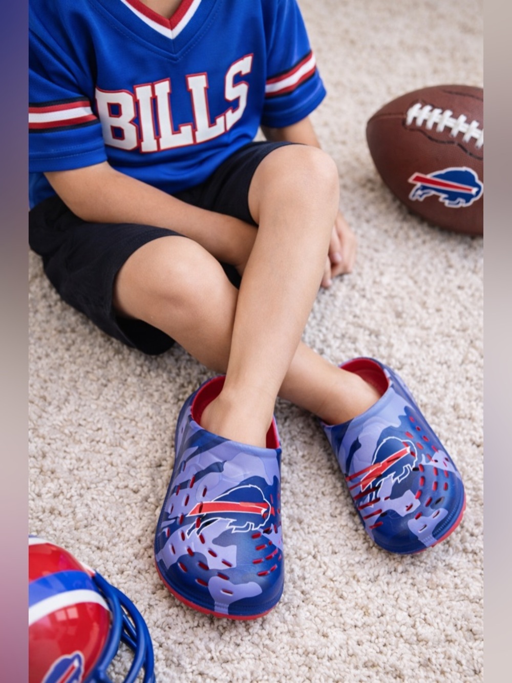 FOCO Buffalo Bills Camo Clog Slides Youth 7-8 Red Blue NFL Shoes
